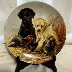 Knowles Decorative Plate with Black and Yellow Puppies